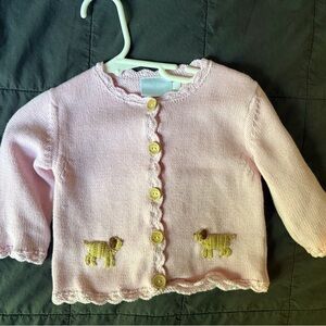 6-12M NWOT Little EnglishBaby Pink Knit Cardigan with Puppy Embroidery